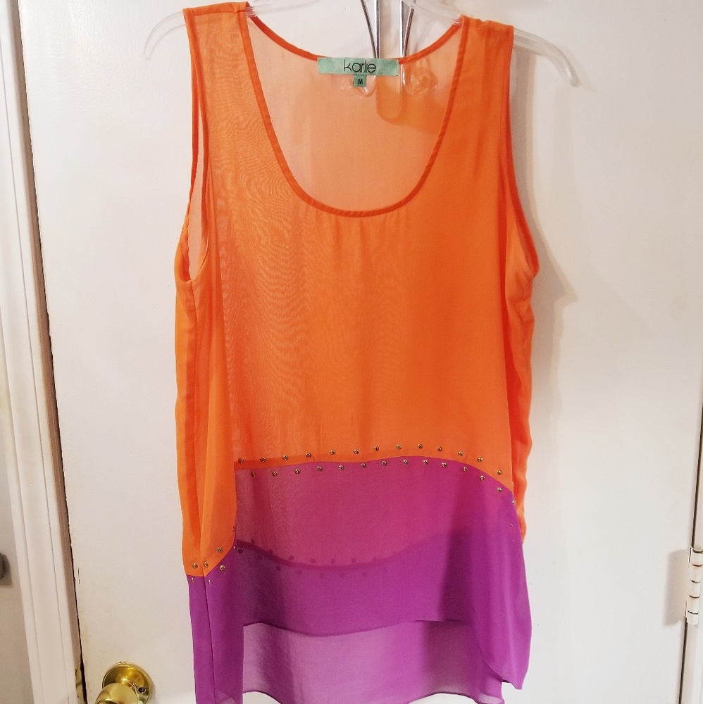 Karlie high-low sheer tank with metal detail